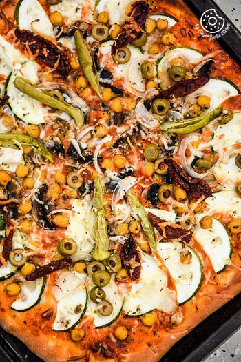 Chickpea Zucchini Mushroom Pizza with Pickled Peppers | My Ginger ...