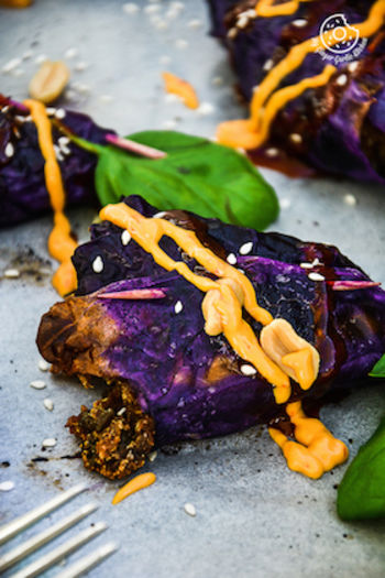 Image of Potato Paneer Stuffed Roasted Red Cabbage Cones