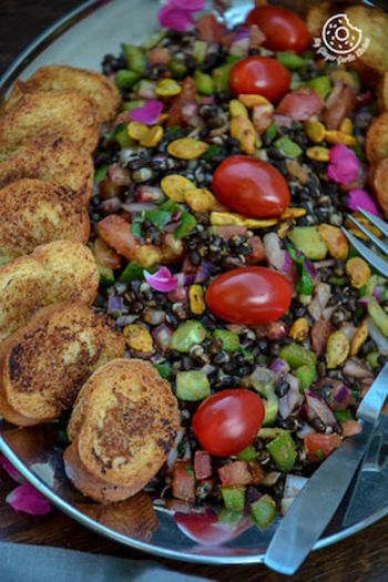 Image of Black Gram Sprouts Salad with Oven Toasted Garlic Baguette