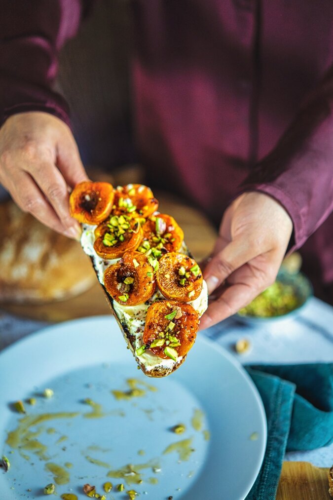 Image of Grilled Apricot Toast with Whipped Cottage Cheese