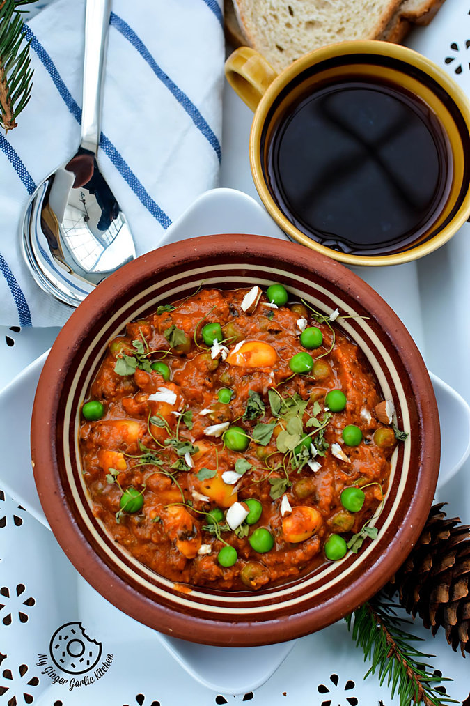 Image of Almond Peas Curry - Matar Badam Curry