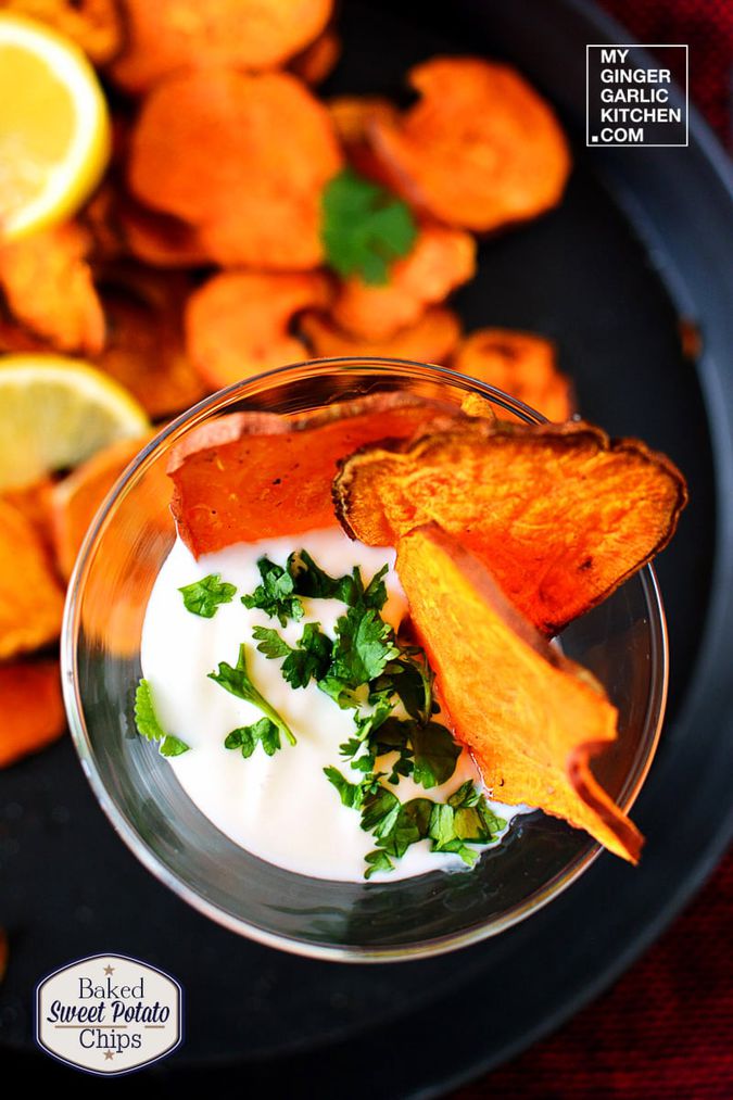 Baked Garlicky Sweet Potato Chips My Ginger Garlic Kitchen