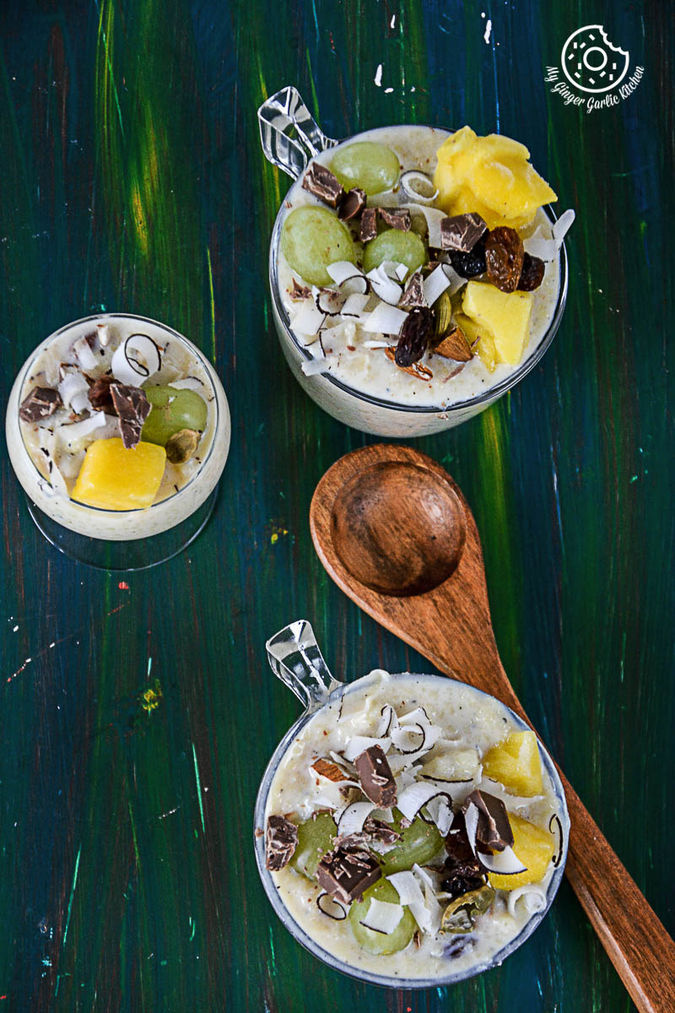 Fruit and Nut Couscous Paneer Pudding with Chocolate My Ginger Garlic