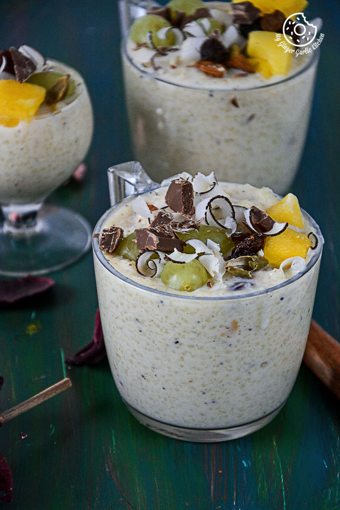 Fruit and Nut Couscous Paneer Pudding with Chocolate My Ginger Garlic