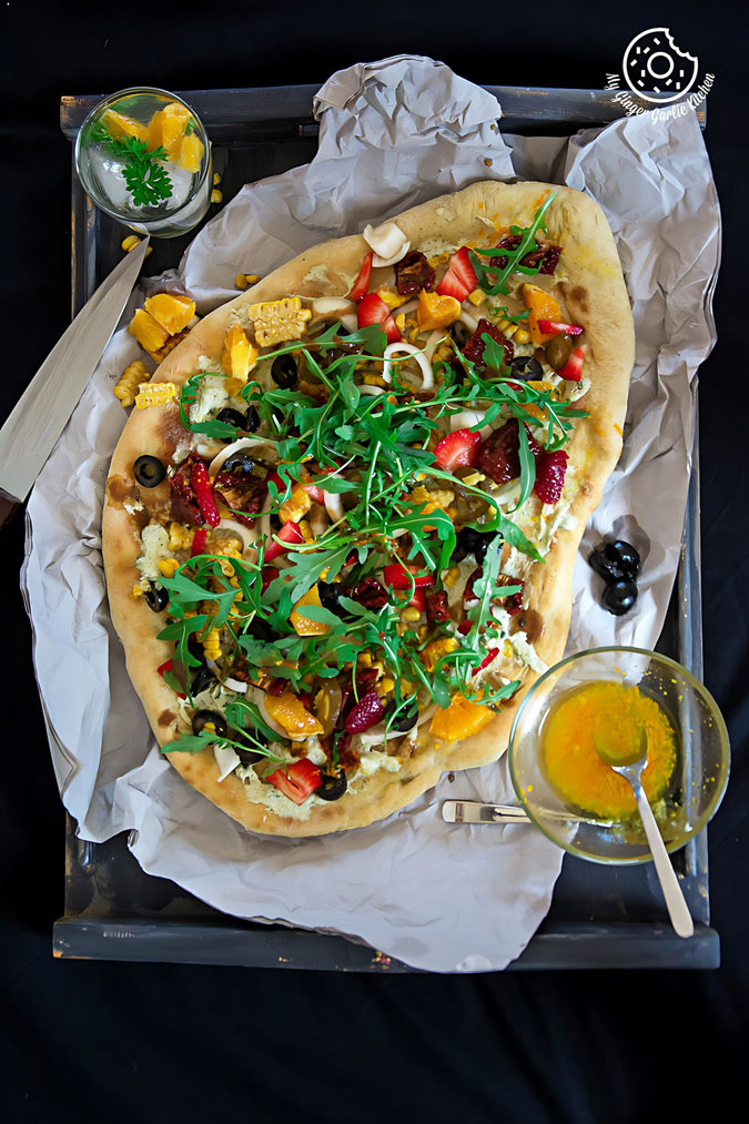 Corn Cream Cheese Flatbread with Orange Vinaigrette My Ginger Garlic