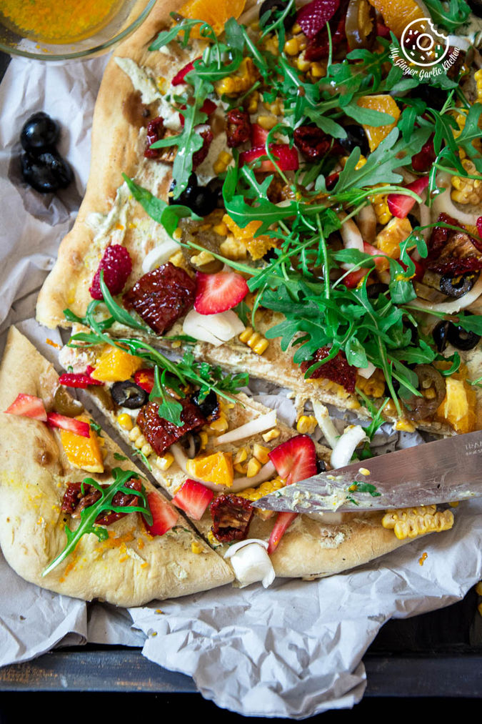 Corn Cream Cheese Flatbread with Orange Vinaigrette My Ginger Garlic