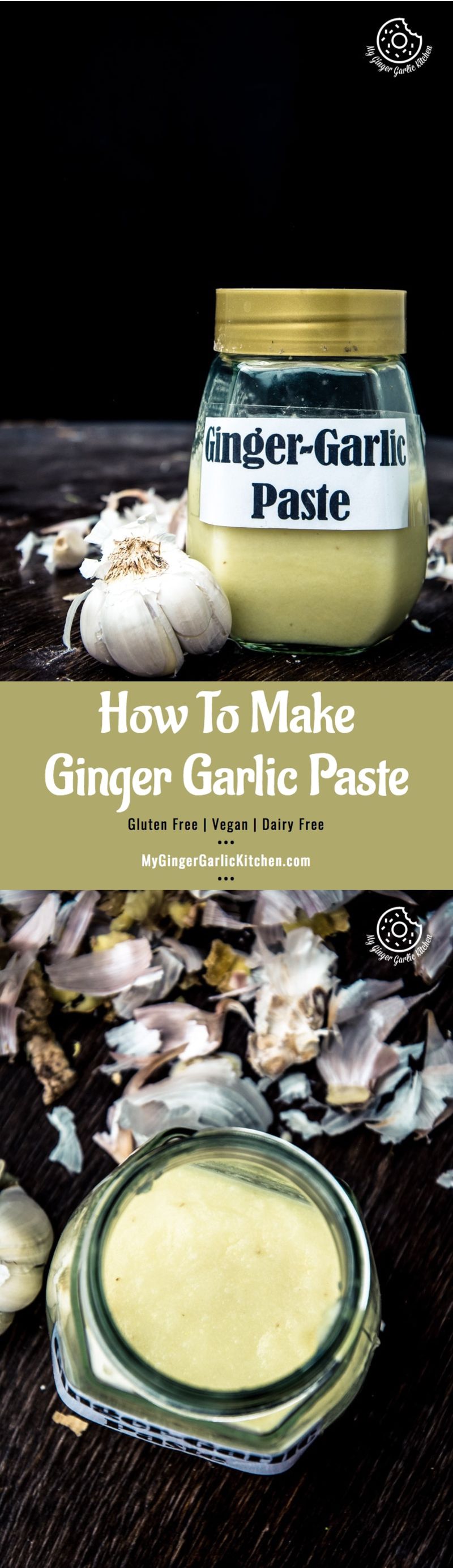 a close up of a jar of ginger garlic paste next to garlic