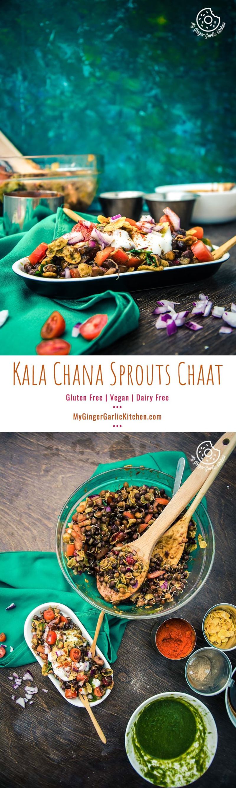 there are two plates of kala chana sprouts chaat on a table with a green cloth
