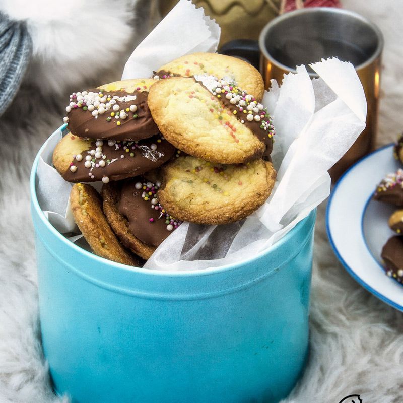 Chocolate Dipped Shortbread Cranberry Cookies