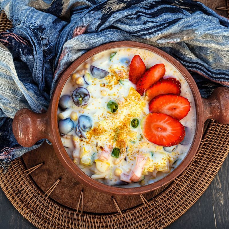 Veggie Boondi Raita - Fried Gram Flour Puffs Yogurt Dip