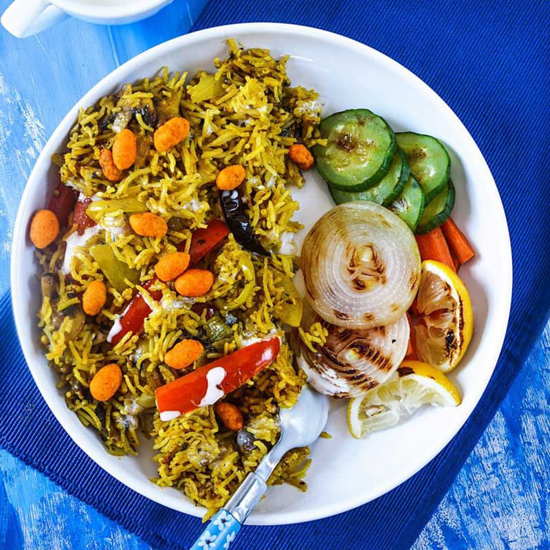 Mushroom Pepper Pilaf with Grilled Veggies