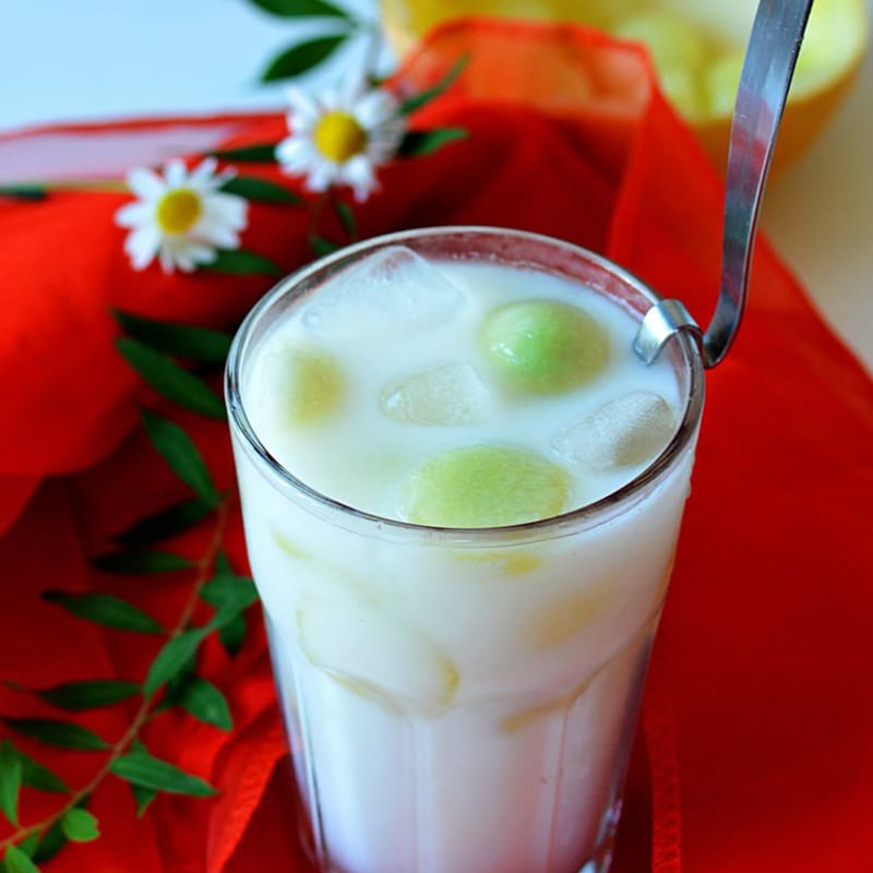Sweet Melon Balls with Chilled Rose Milk