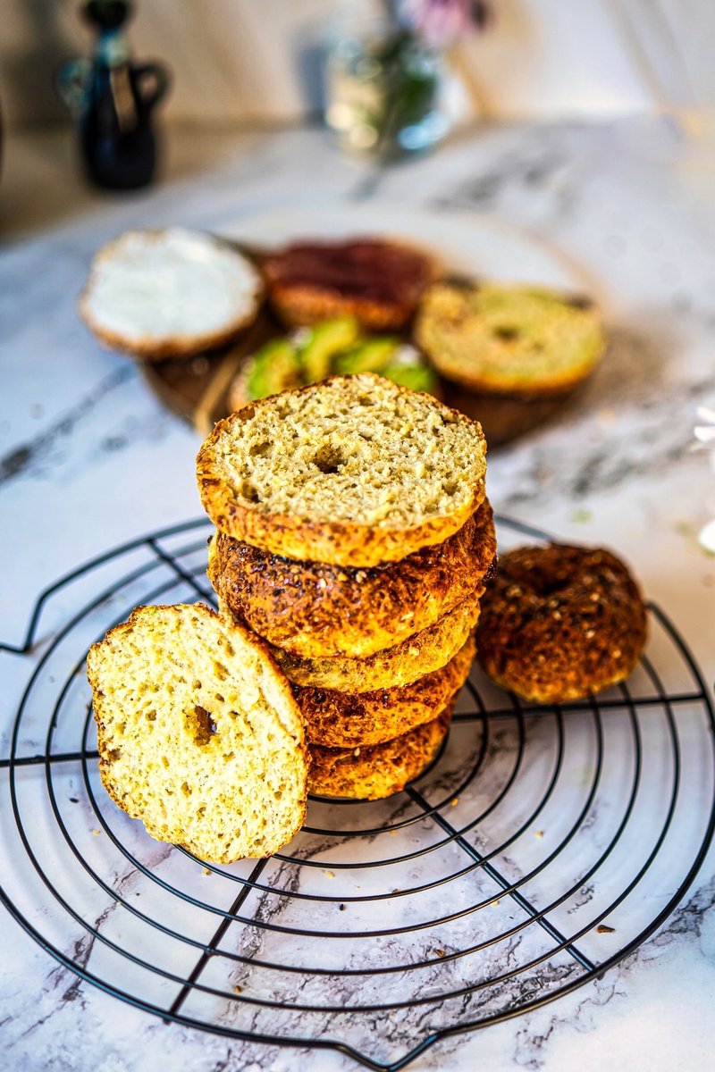 Soft and fluffy homemade 2 ingredient cottage cheese bagel showing the tender, high-protein crumb inside.