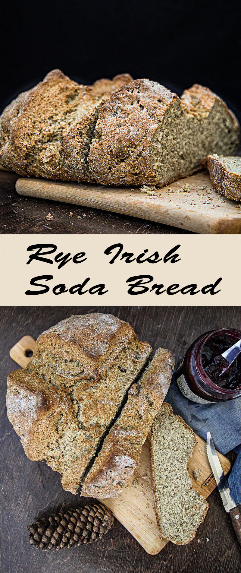 a loaf of rye irish soda bread on a cutting board with a knife