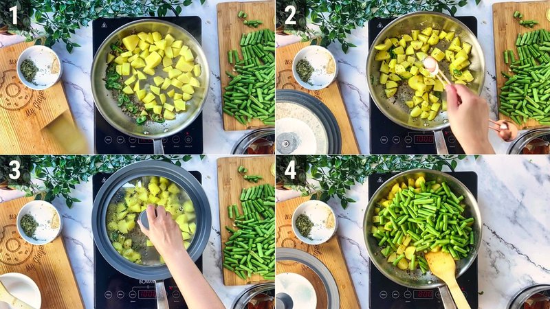 Image of the recipe cooking step-1-3 for Aloo Beans