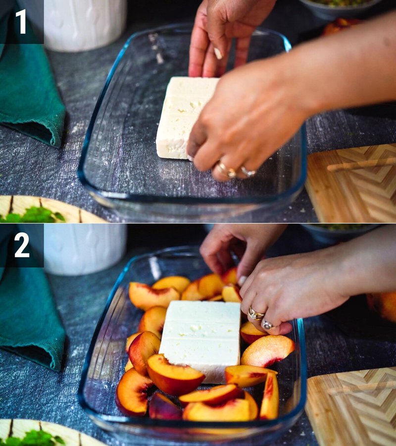 Image of the recipe cooking step-1-4 for Baked Peach Feta