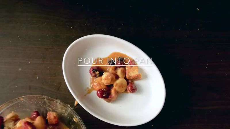 Image of the recipe cooking step-1-7 for Banana Strawberry Bread Pudding (Video)