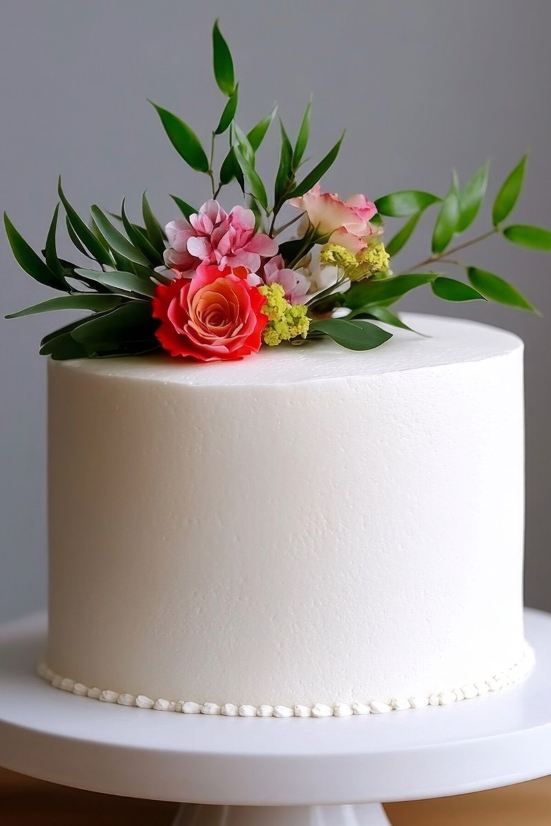 White bento cake decorated with fresh flowers