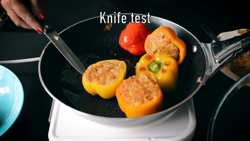 Image of the recipe cooking step-4-5 for Bharwa Shimla Mirch - Potato Stuffed Bell Peppers