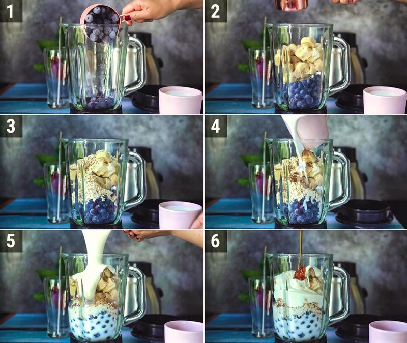Image of the recipe cooking step-1-1 for Blueberry Pie Smoothie