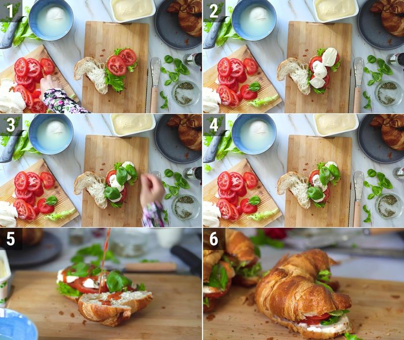 Image of the recipe cooking step-1-3 for Caprese Croissant Sandwich