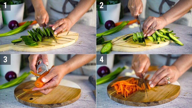 Image of the recipe cooking step-1-1 for Carrot Cucumber Salad with Roasted Peanuts