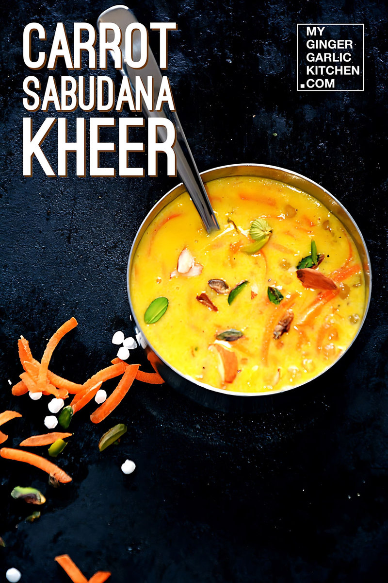 carrot sabuana kheer with a spoon in a bowl