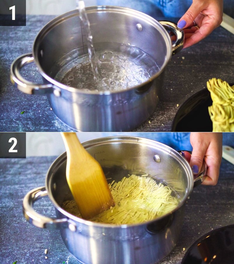 Image of the recipe cooking step-1-3 for Chili Garlic Noodles with Crispy Tofu