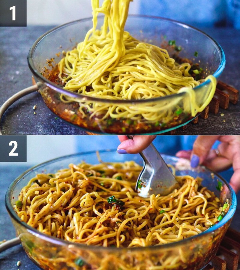 Image of the recipe cooking step-1-8 for Chili Garlic Noodles with Crispy Tofu