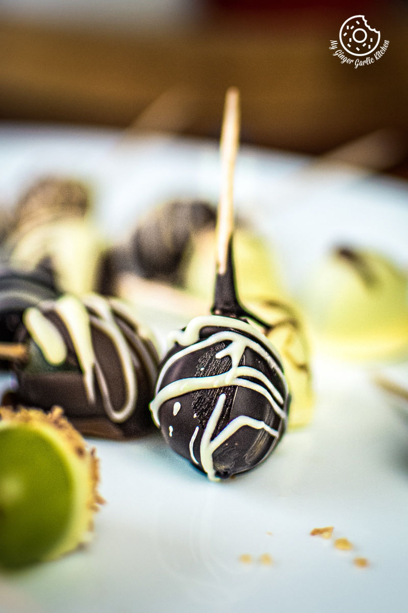 closeup shot of chocolate covered grapes
