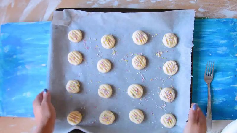 Image of the recipe cooking step-1-7 for Chocolate Dipped Shortbread Cranberry Cookies