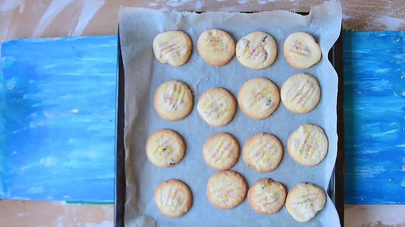 Image of the recipe cooking step-1-8 for Chocolate Dipped Shortbread Cranberry Cookies