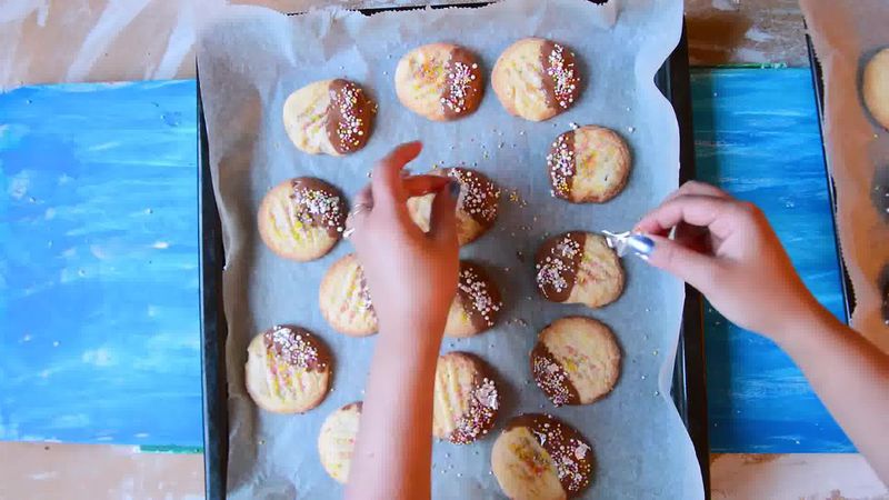 Image of the recipe cooking step-2-3 for Chocolate Dipped Shortbread Cranberry Cookies