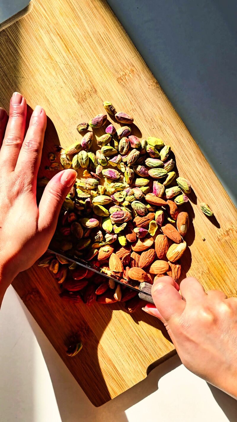 Image of the recipe cooking step-1-4 for No Bake Chocolate Pistachio Date Bars