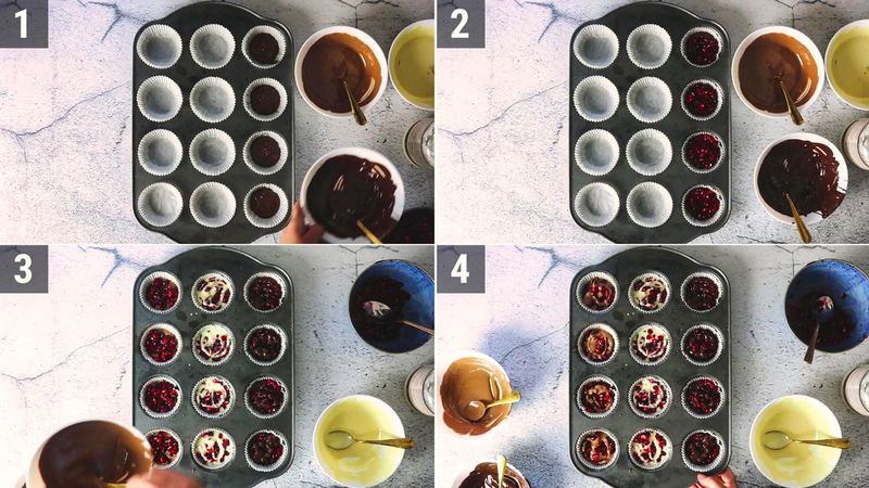 Image of the recipe cooking step-1-2 for Chocolate Pomegranate Bites