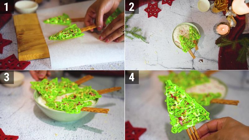 Image of the recipe cooking step-1-3 for Chocolate Pretzel Christmas Tree