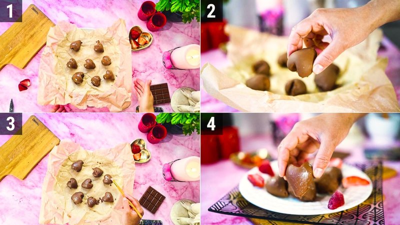 Image of the recipe cooking step-4-1 for Chocolate Strawberry Hearts