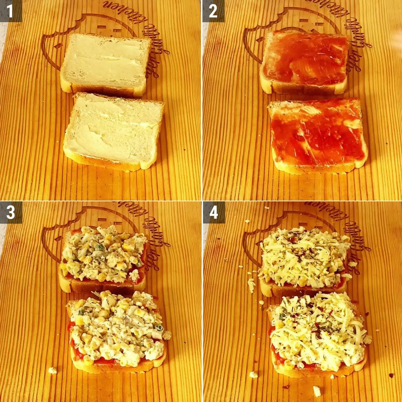 Image of the recipe cooking step-2-1 for Corn Chilli Cheese Toast