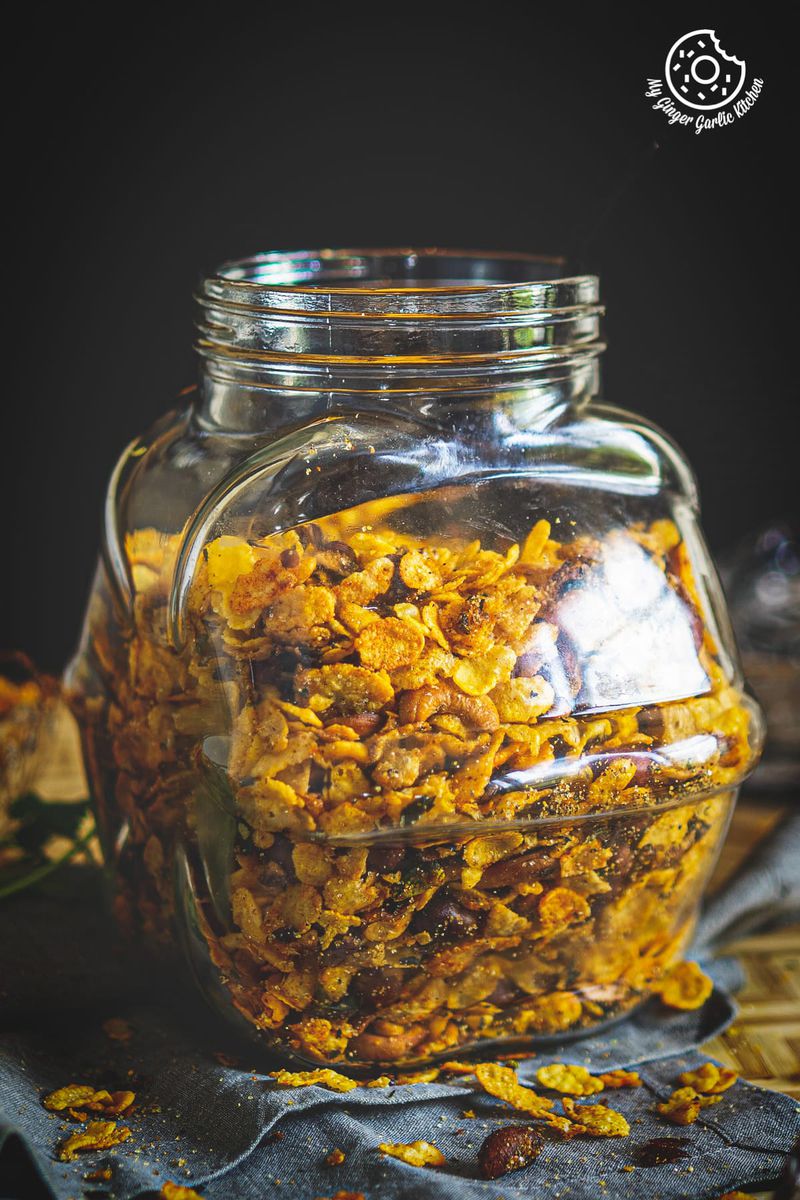 a jar of roasted cornflakes chivda namkeen