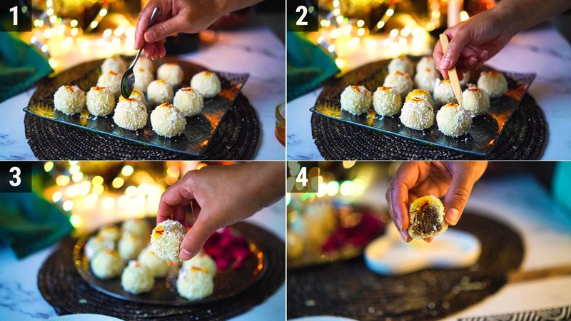 Image of the recipe cooking step-4-2 for Date Stuffed Coconut Ladoo