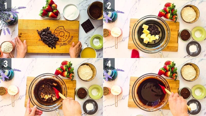Image of the recipe cooking step-1-2 for Eggless Strawberry Brownies