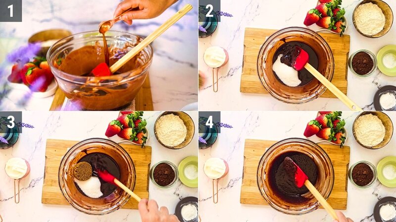 Image of the recipe cooking step-1-3 for Eggless Strawberry Brownies