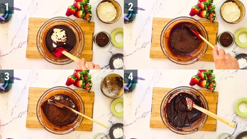Image of the recipe cooking step-1-4 for Eggless Strawberry Brownies