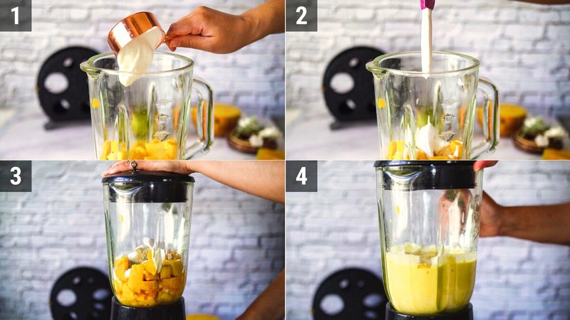 Image of the recipe cooking step-1-2 for Frozen Mango Lassi Bites