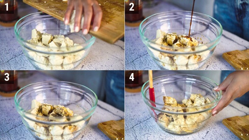 Image of the recipe cooking step-1-3 for Crispy Gochujang Tofu (Air Fryer)
