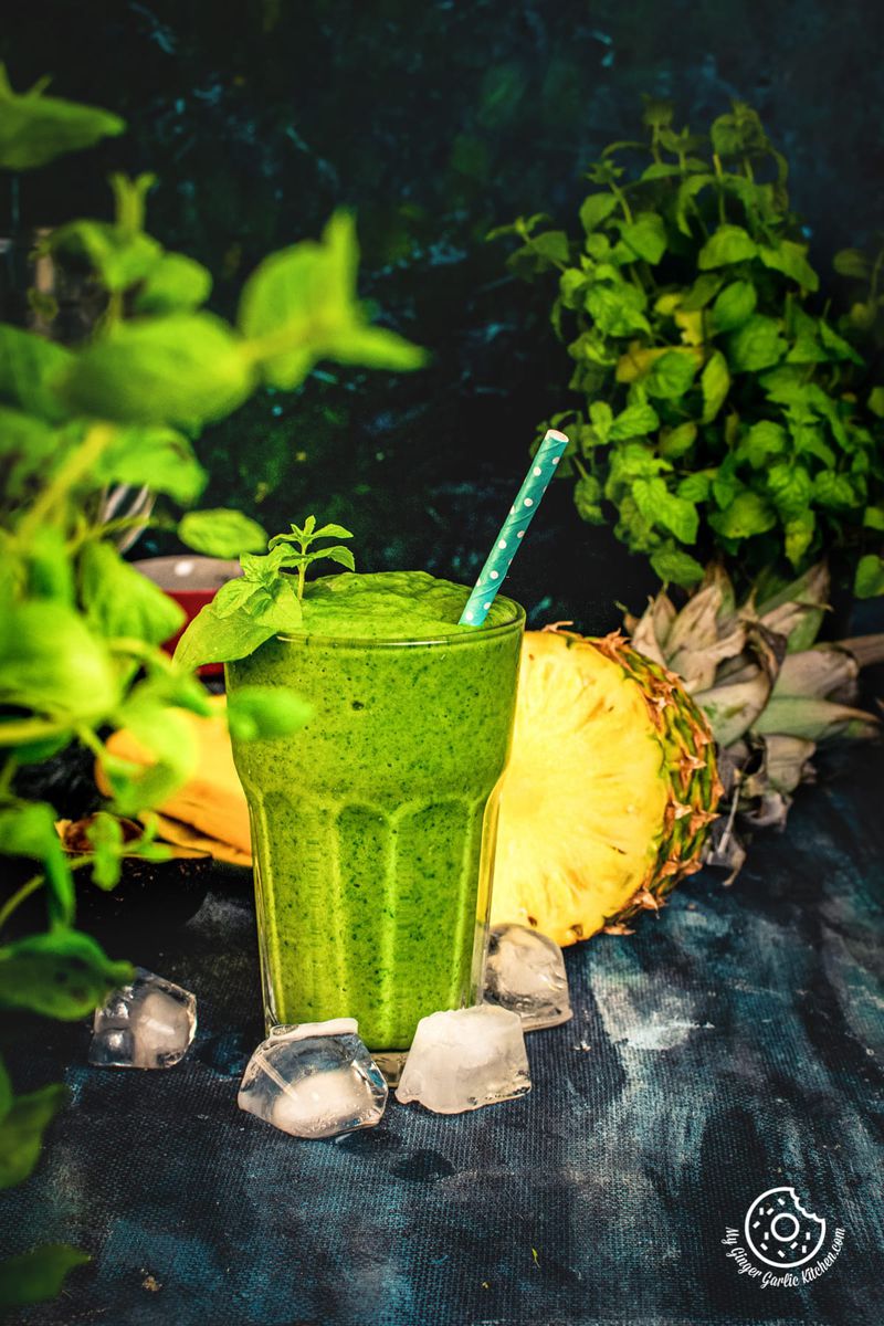 detox green smoothie in a tall glass