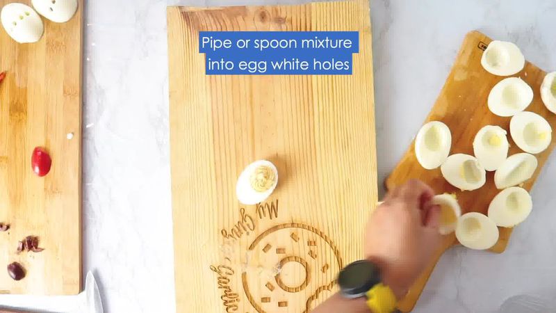 Image of the recipe cooking step-10-1 for 7 Halloween Deviled Egg Ideas + Halloween Ghost Egg