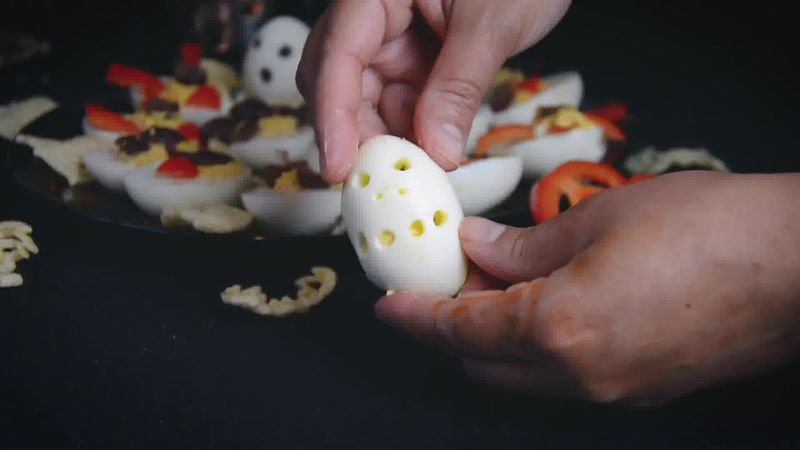 Image of the recipe cooking step-11-3 for 7 Halloween Deviled Egg Ideas + Halloween Ghost Egg