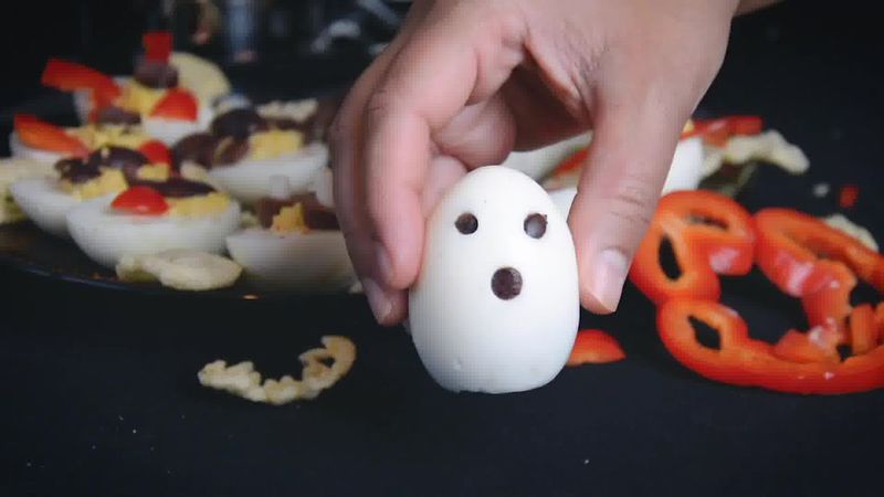 Image of the recipe cooking step-7-5 for 7 Halloween Deviled Egg Ideas + Halloween Ghost Egg