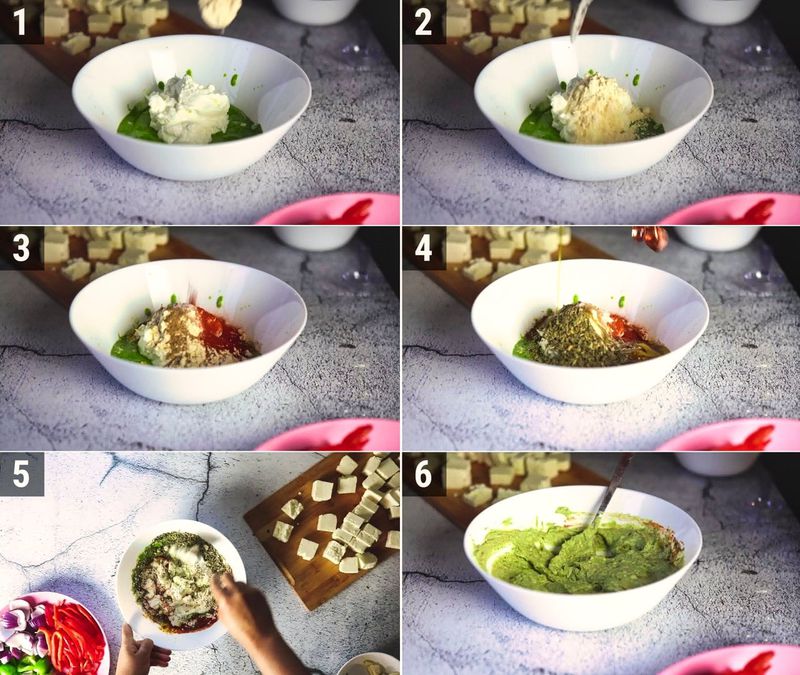 Image of the recipe cooking step-1-2 for Hariyali Paneer Tikka